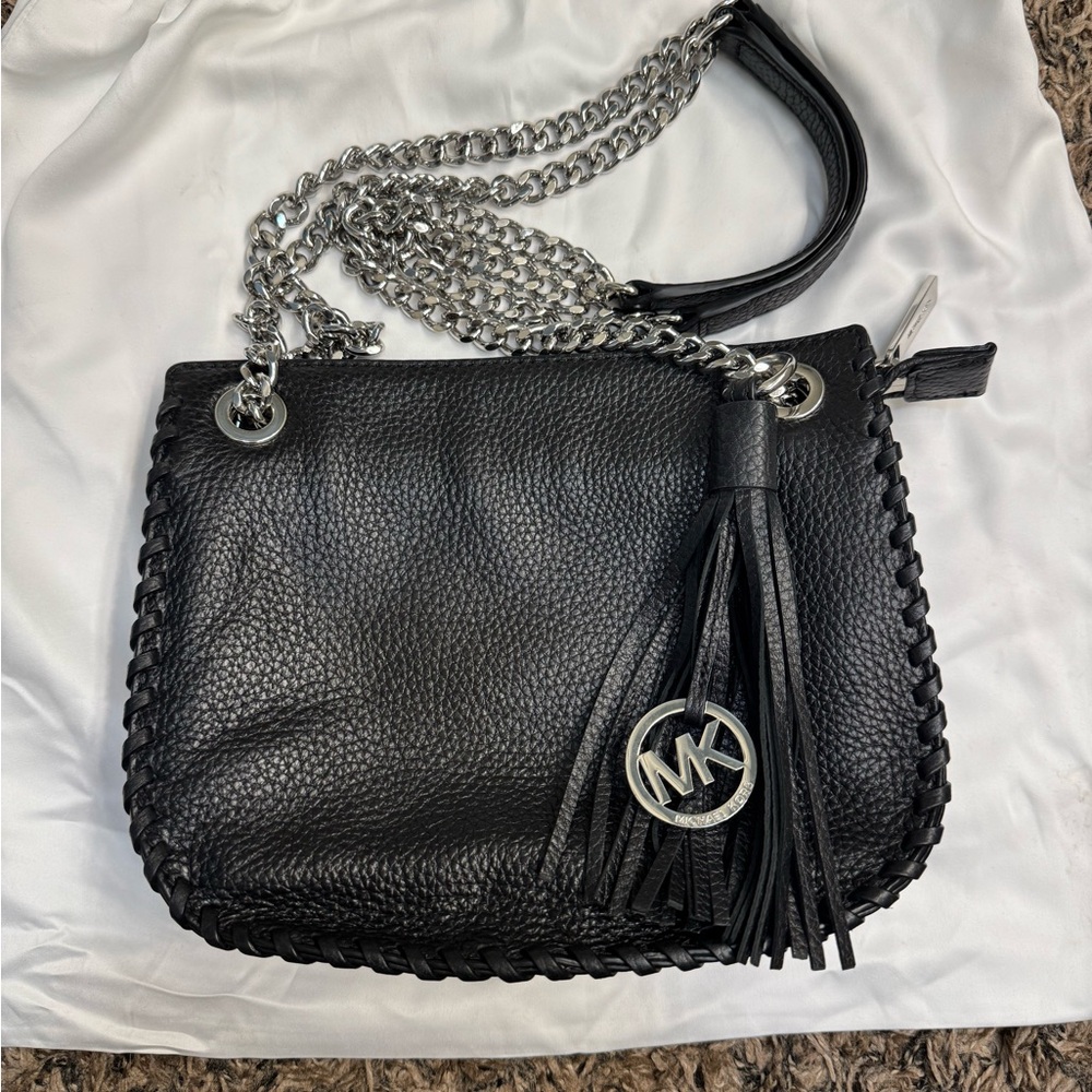 Black Leather Chain Shoulder Bag